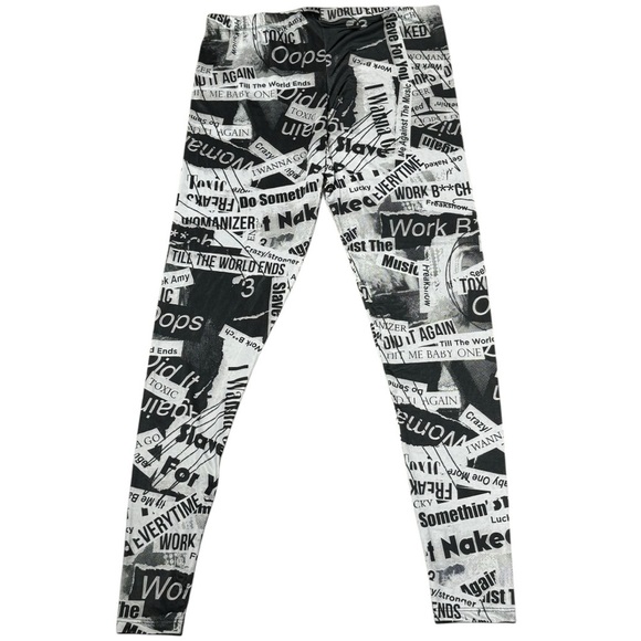 NWOT Britney Spears Newspaper Print Lyric Leggings – Juniors XL – Y2K It Girl - Picture 1 of 4
